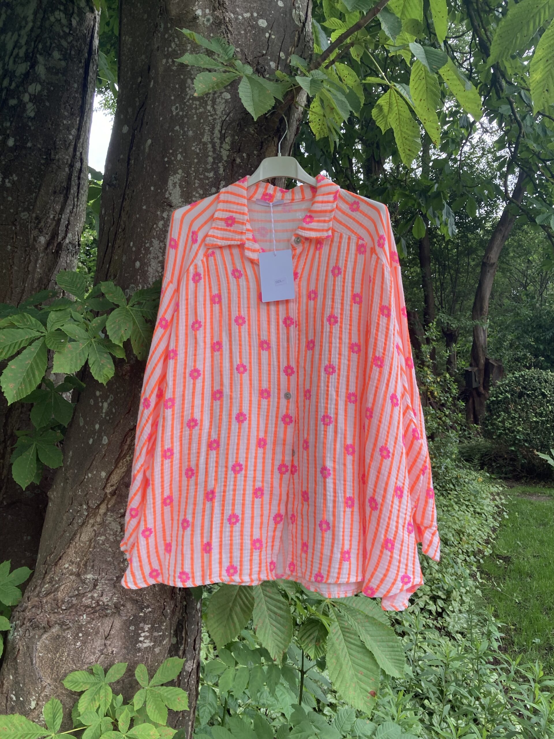 OVERSIZE SKJORTE- NEON KORAL BLOMST